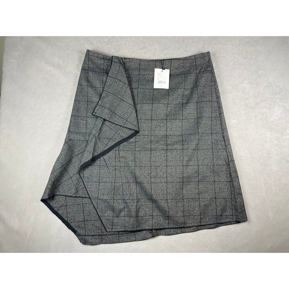 Gibson Latimer Women Plus Size 18 Glen Plaid Asymmetrical Wrap Skirt Black White